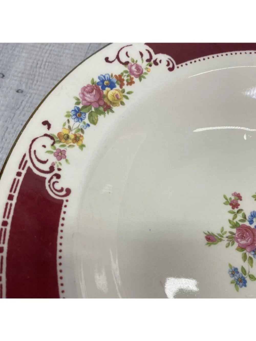 MCM Homer  Laughlin HL1060 Red Insets Pink Blue Yellow Flowers Soup Bowls Set 4